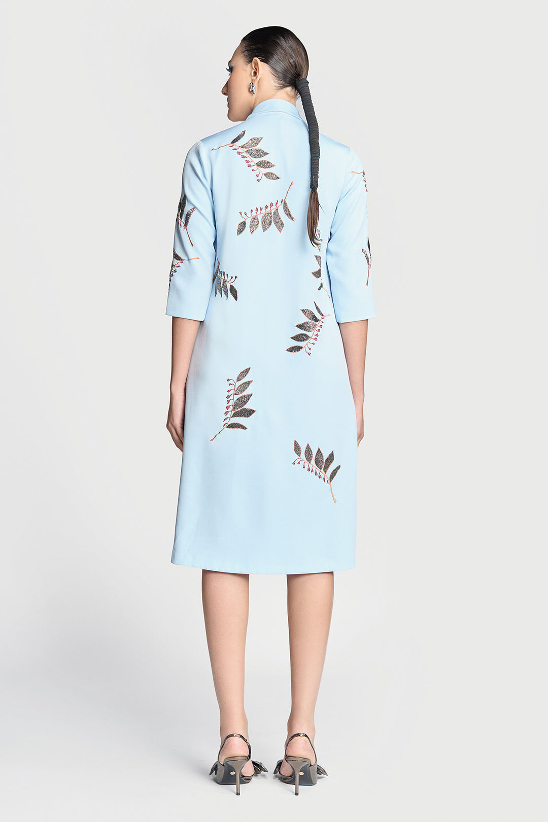 Autumn Leaves Shawl Collar Long Dress