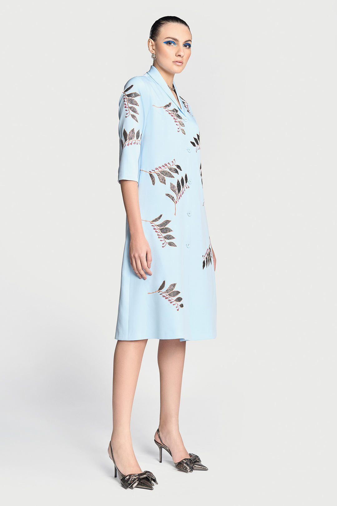 Autumn Leaves Shawl Collar Long Dress