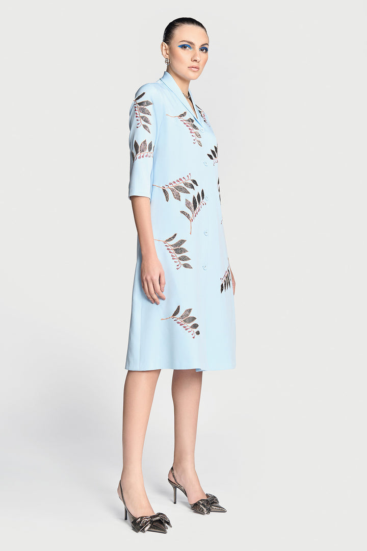 Autumn Leaves Shawl Collar Long Dress