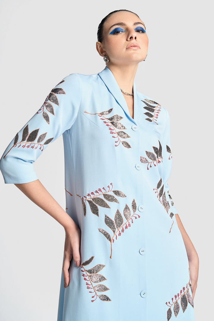Autumn Leaves Shawl Collar Long Dress