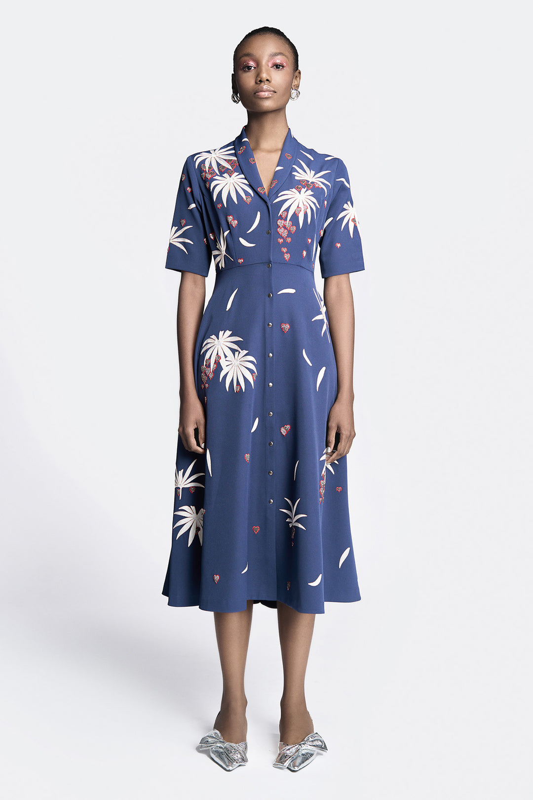 Fruit and Leaf Shawl Collar Dress