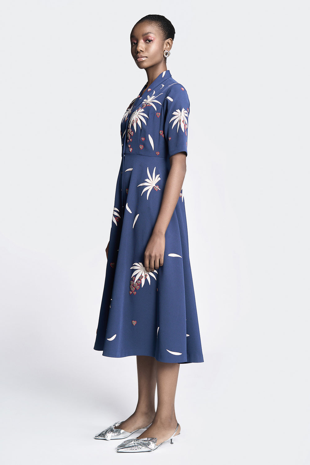 Fruit and Leaf Shawl Collar Dress