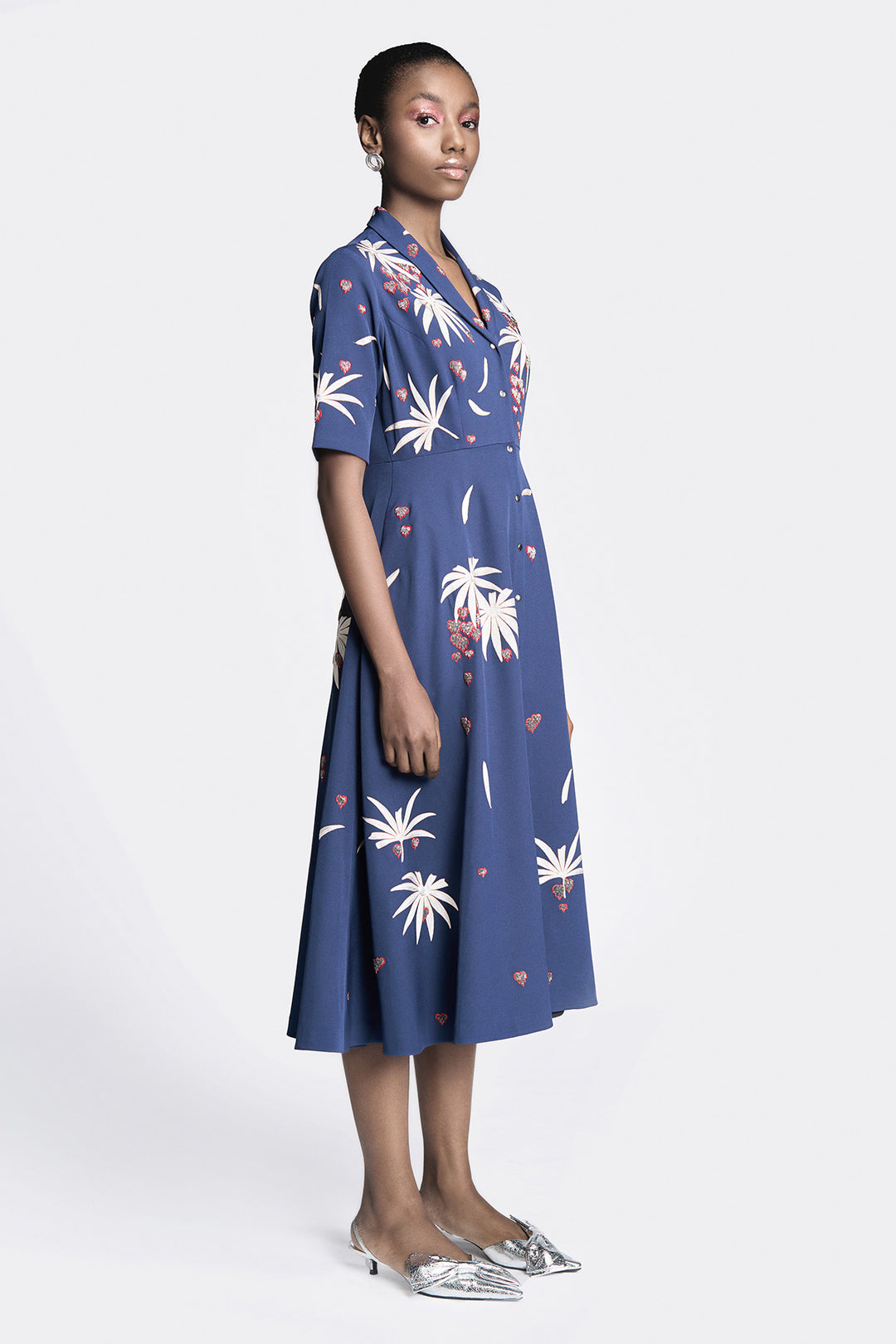 Fruit and Leaf Shawl Collar Dress