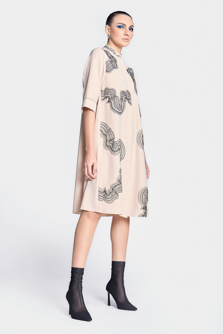 Waves Front Open Flared Dress