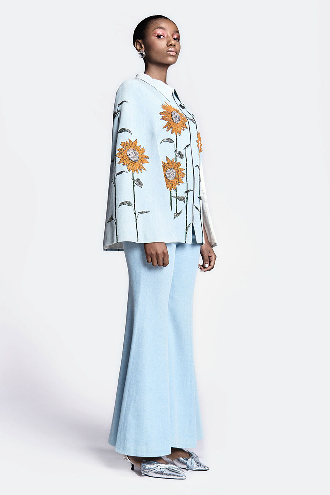 Sunflower Cape With Bell Bottom Pants