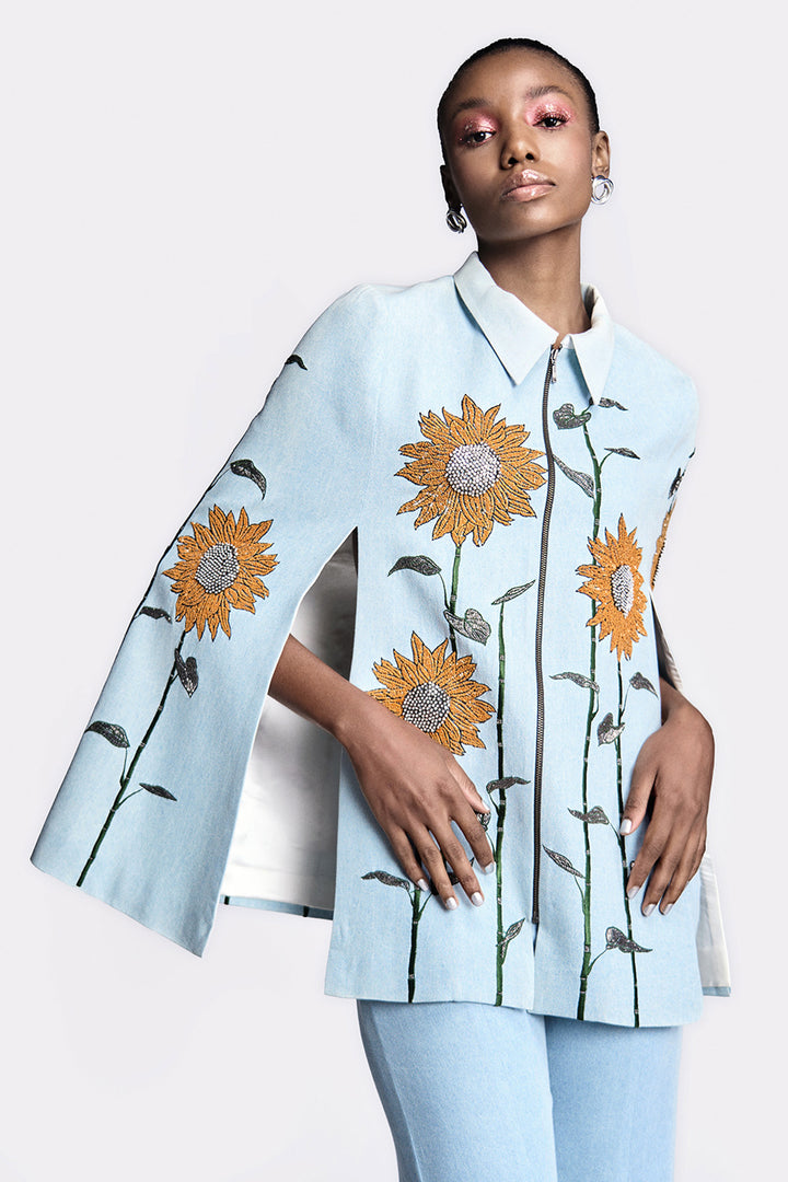 Sunflower Cape With Bell Bottom Pants