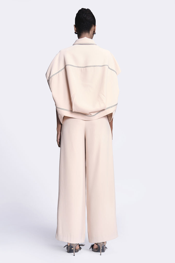 Abstract Roses Oversized Shirt Jacket With Flared Pants