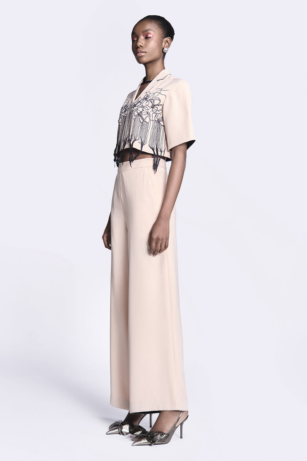 Abstract Roses Cropped Shirt With Flared Pants