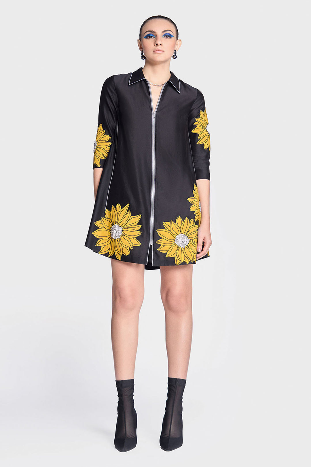 Sunflower Applique Side Triangle Shirt Dress