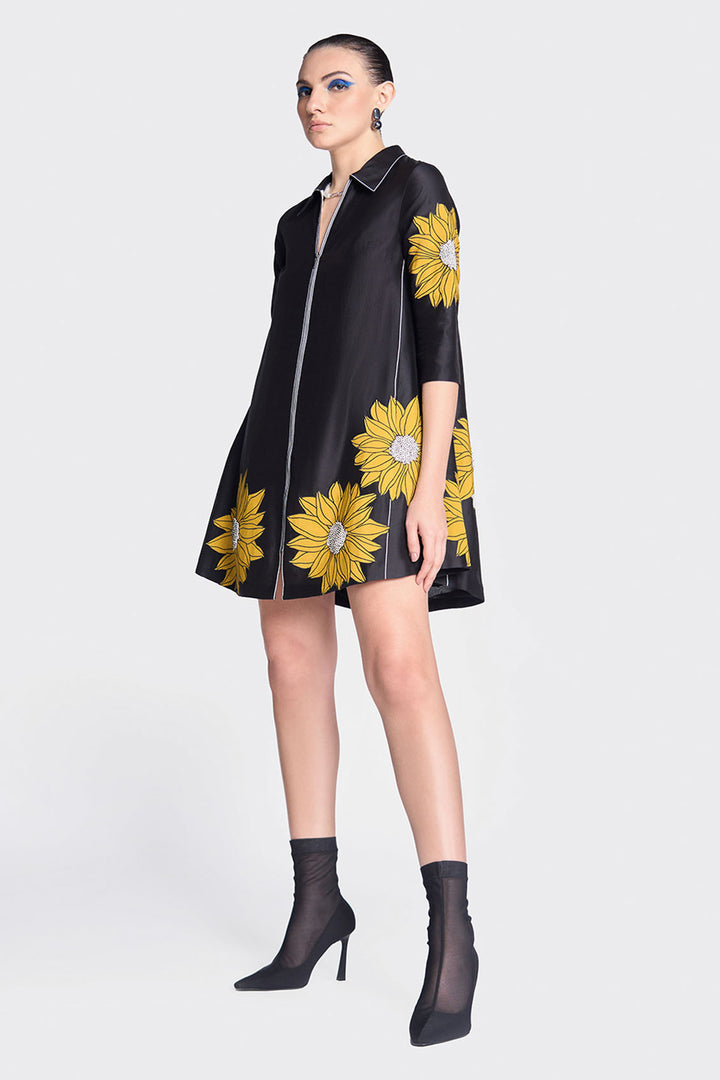 Sunflower Applique Side Triangle Shirt Dress