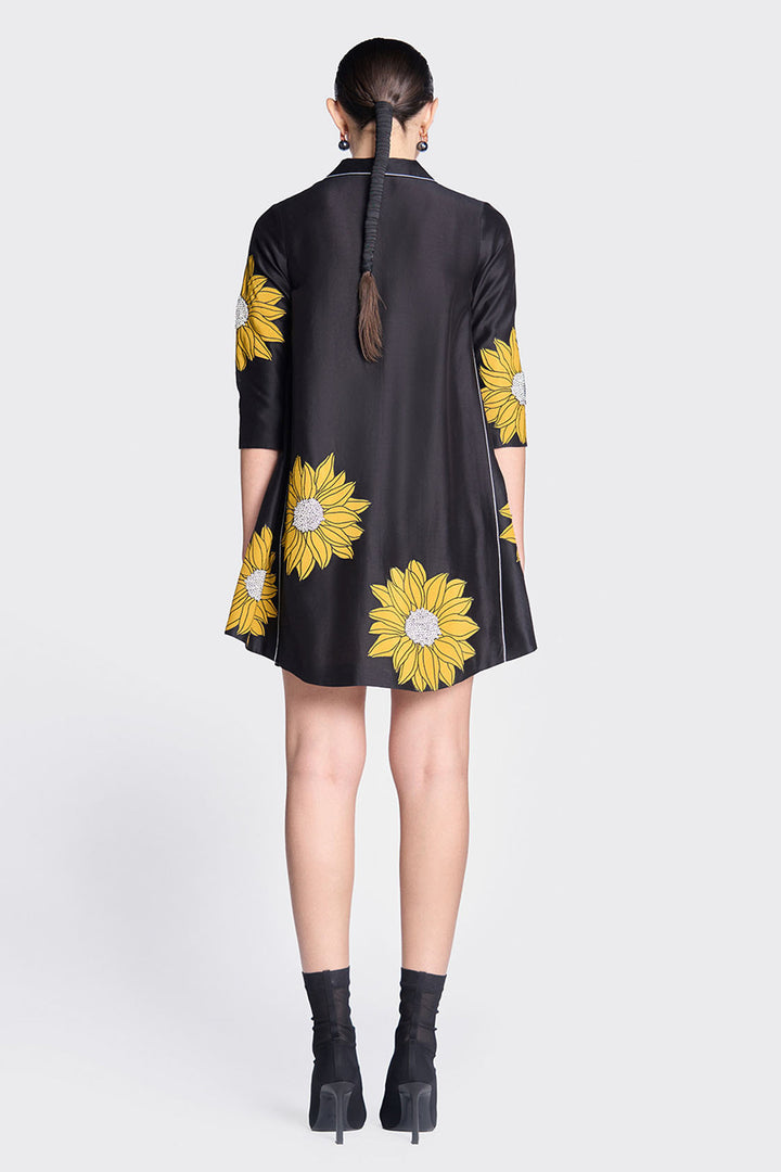 Sunflower Applique Side Triangle Shirt Dress