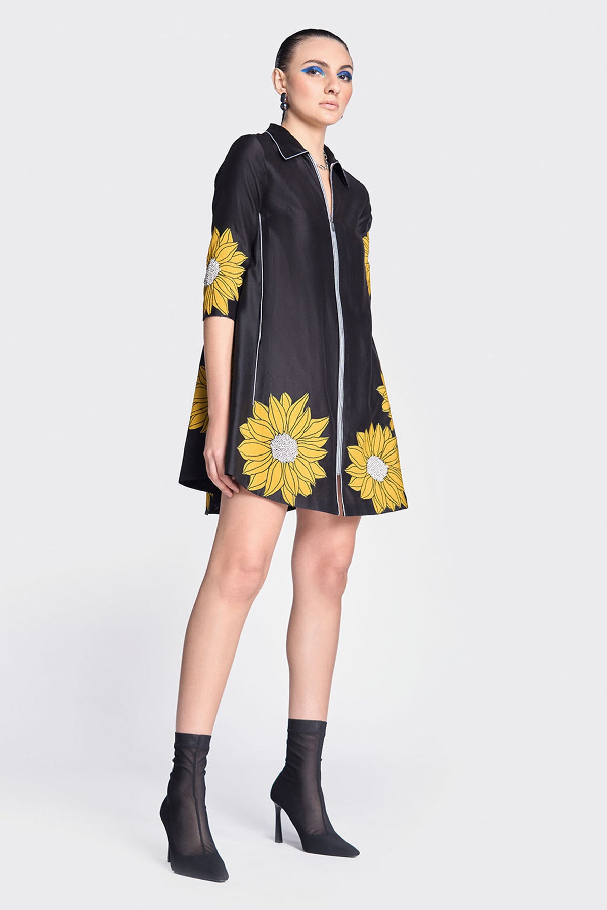 Sunflower Applique Side Triangle Shirt Dress