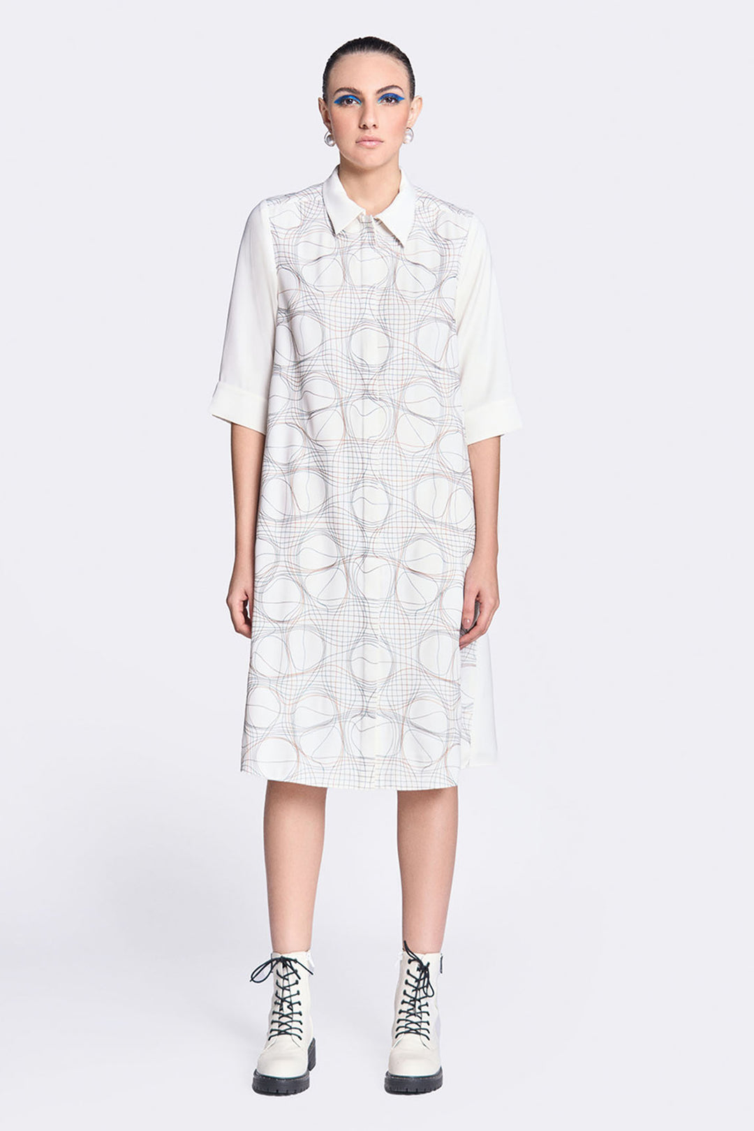 Distorted Checks Front Open Flared Dress