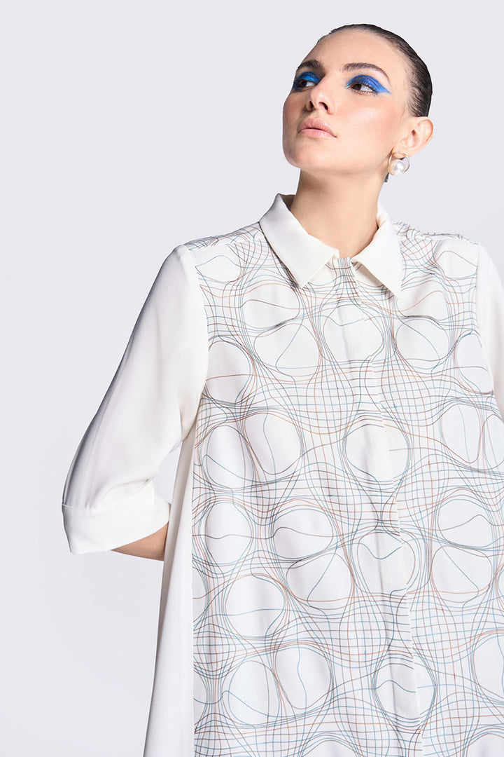 Distorted Checks Front Open Flared Dress