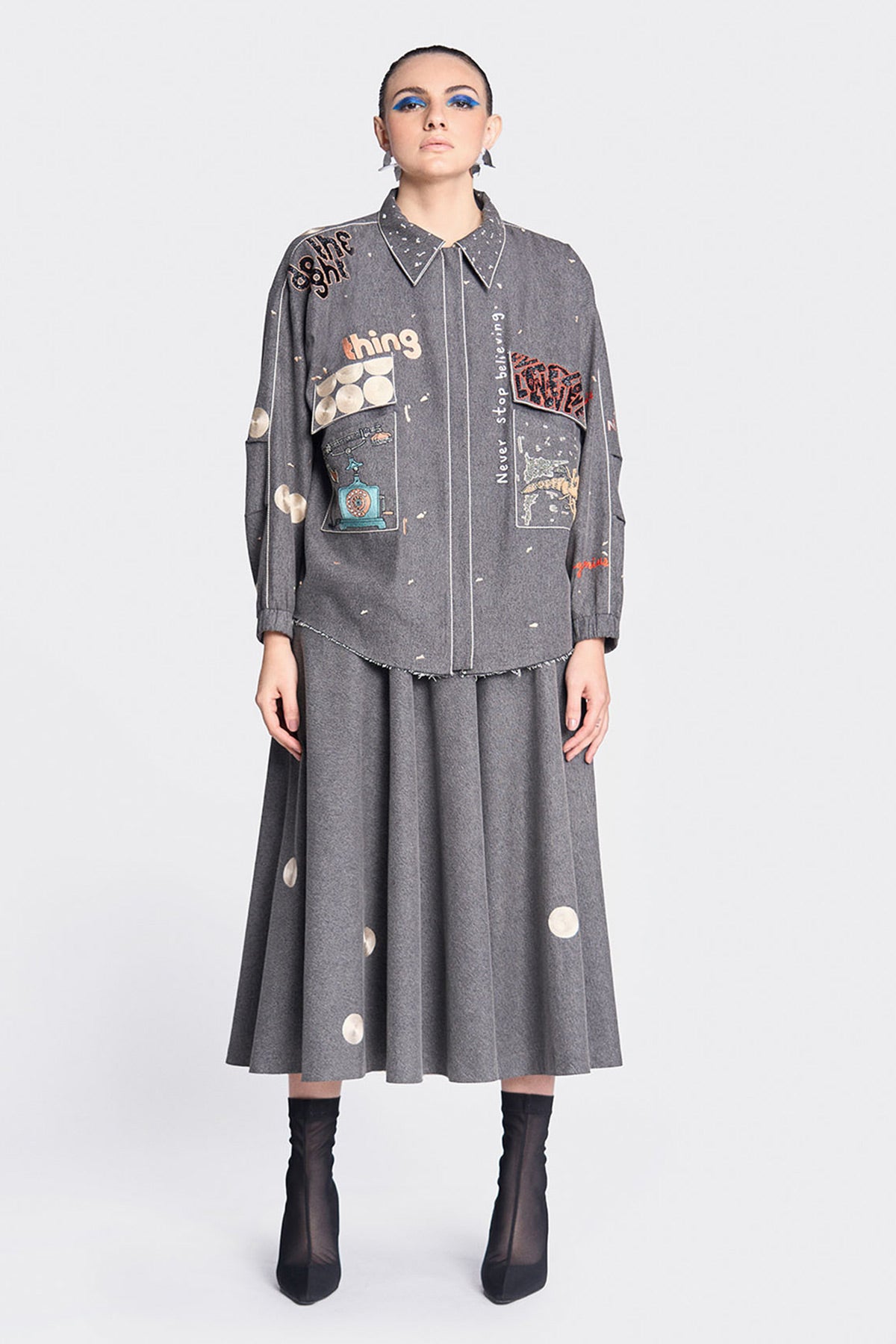Circular Skirt of (Telephone, Circles and Crab Oversized Jacket)