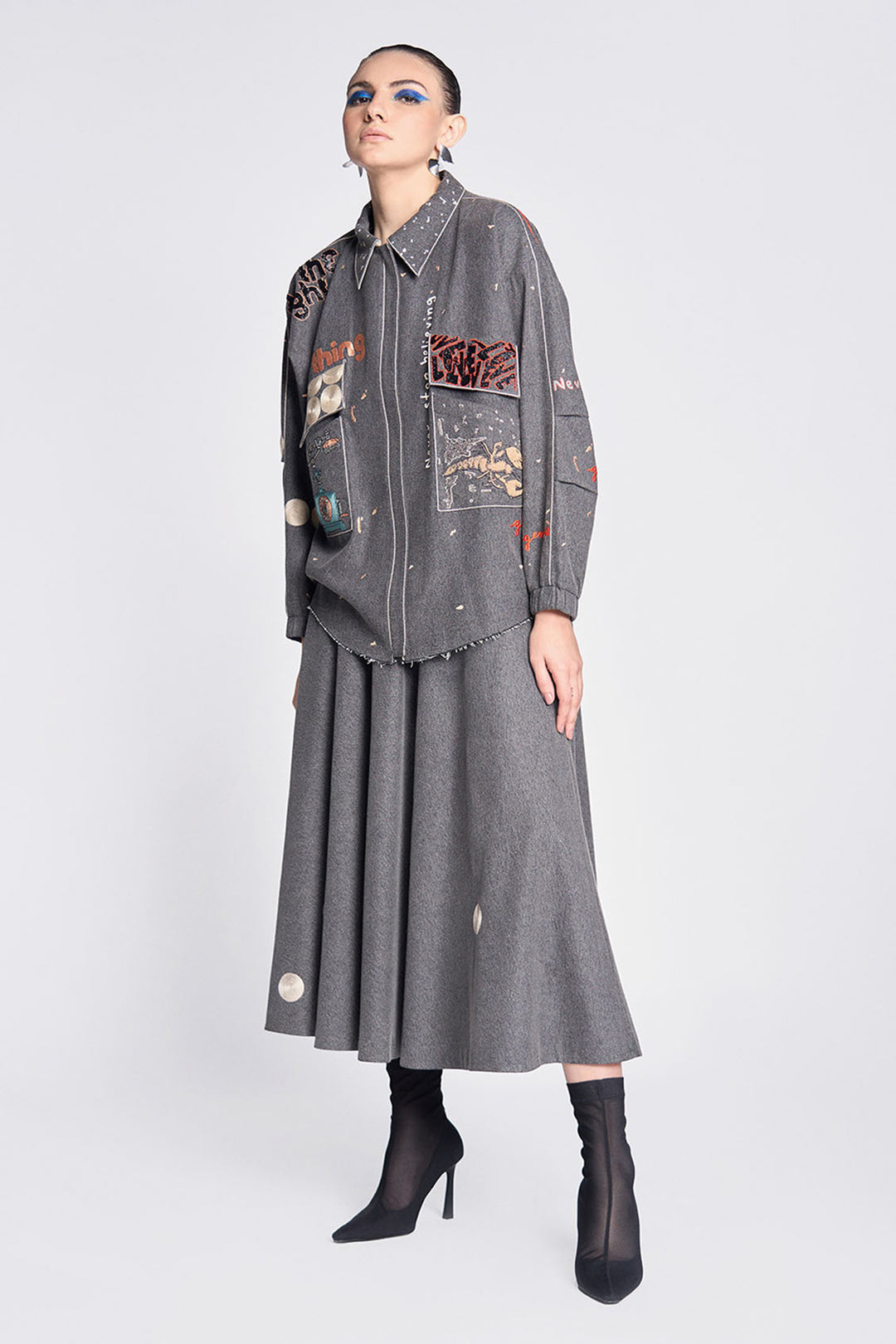 Telephone, Circles and Crab Oversized Jacket With Circular Skirt