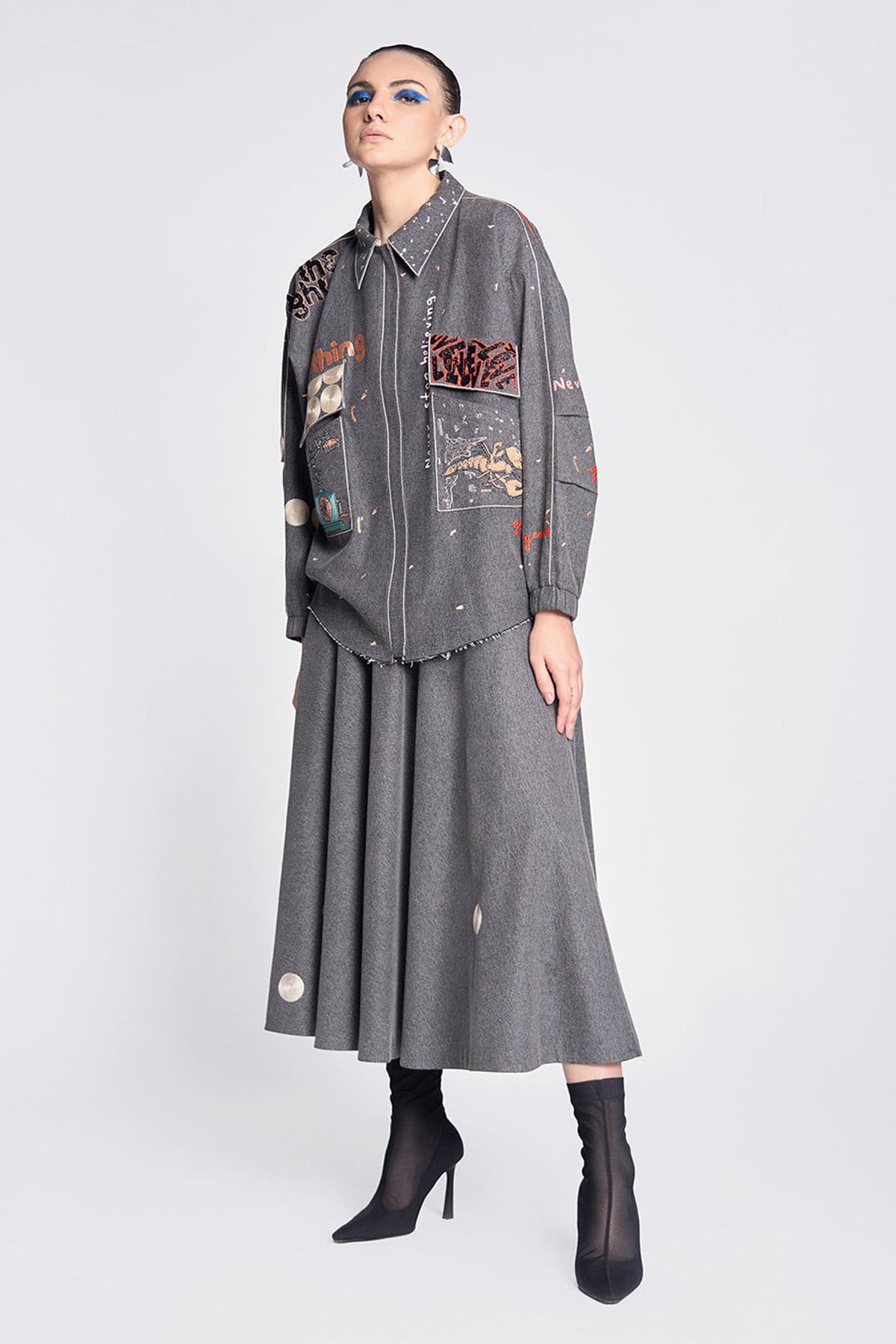 Circular Skirt of (Telephone, Circles and Crab Oversized Jacket)