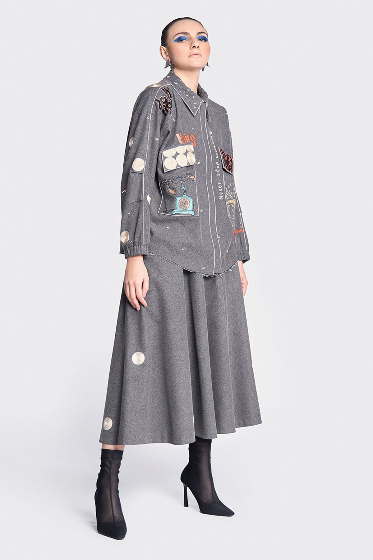 Circular Skirt of (Telephone, Circles and Crab Oversized Jacket)