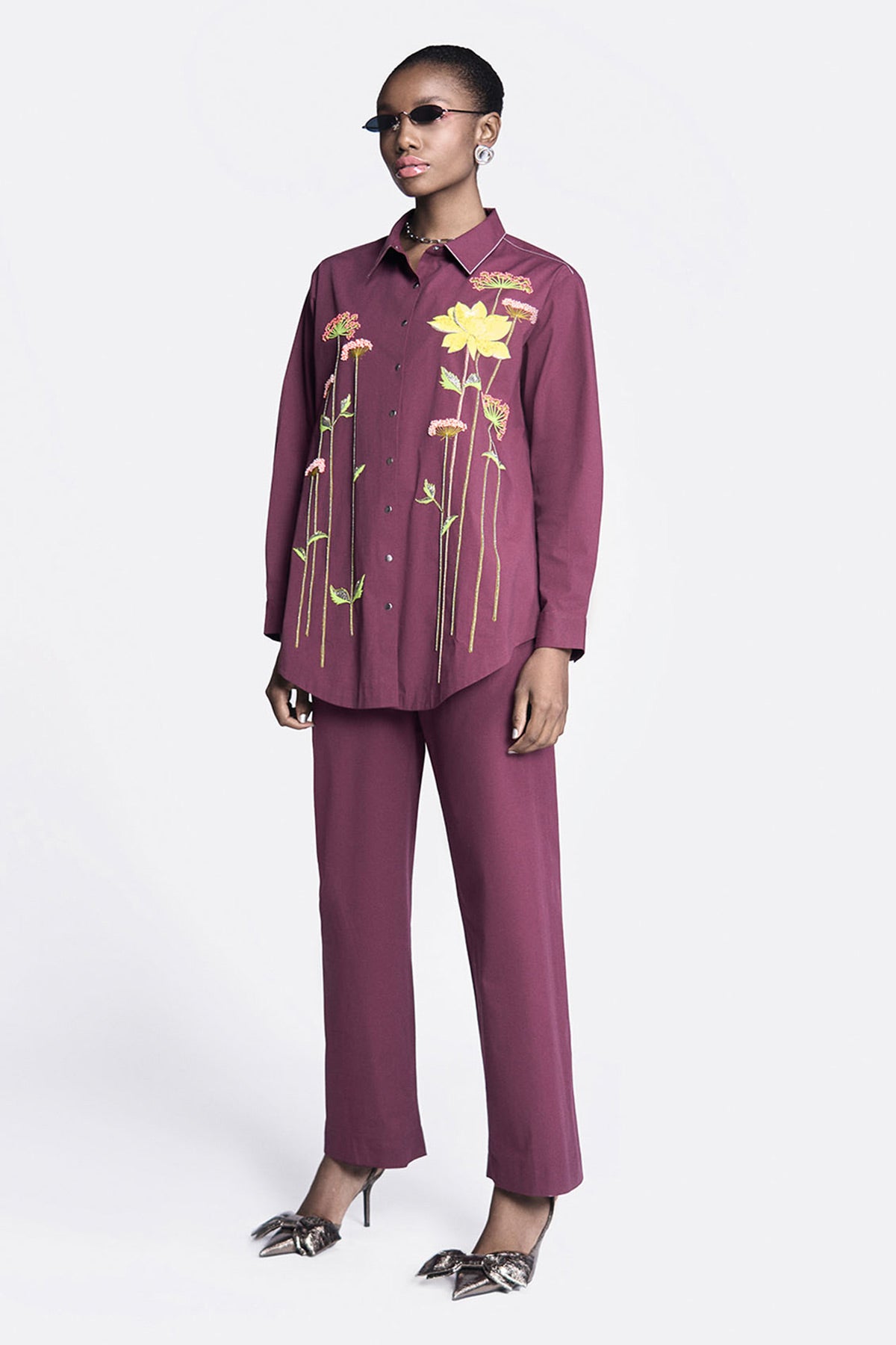 Colourful Lotus Baggy Shirt With Straight Pants