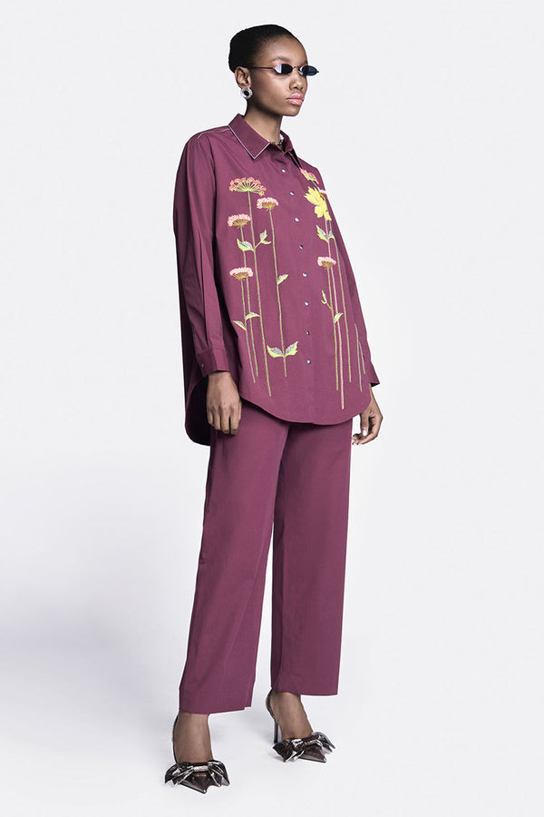 Colourful Lotus Baggy Shirt With Straight Pants