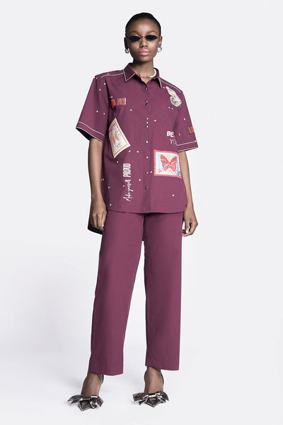 Straight Pants of (Butterfly Stamp High Low Shirt)