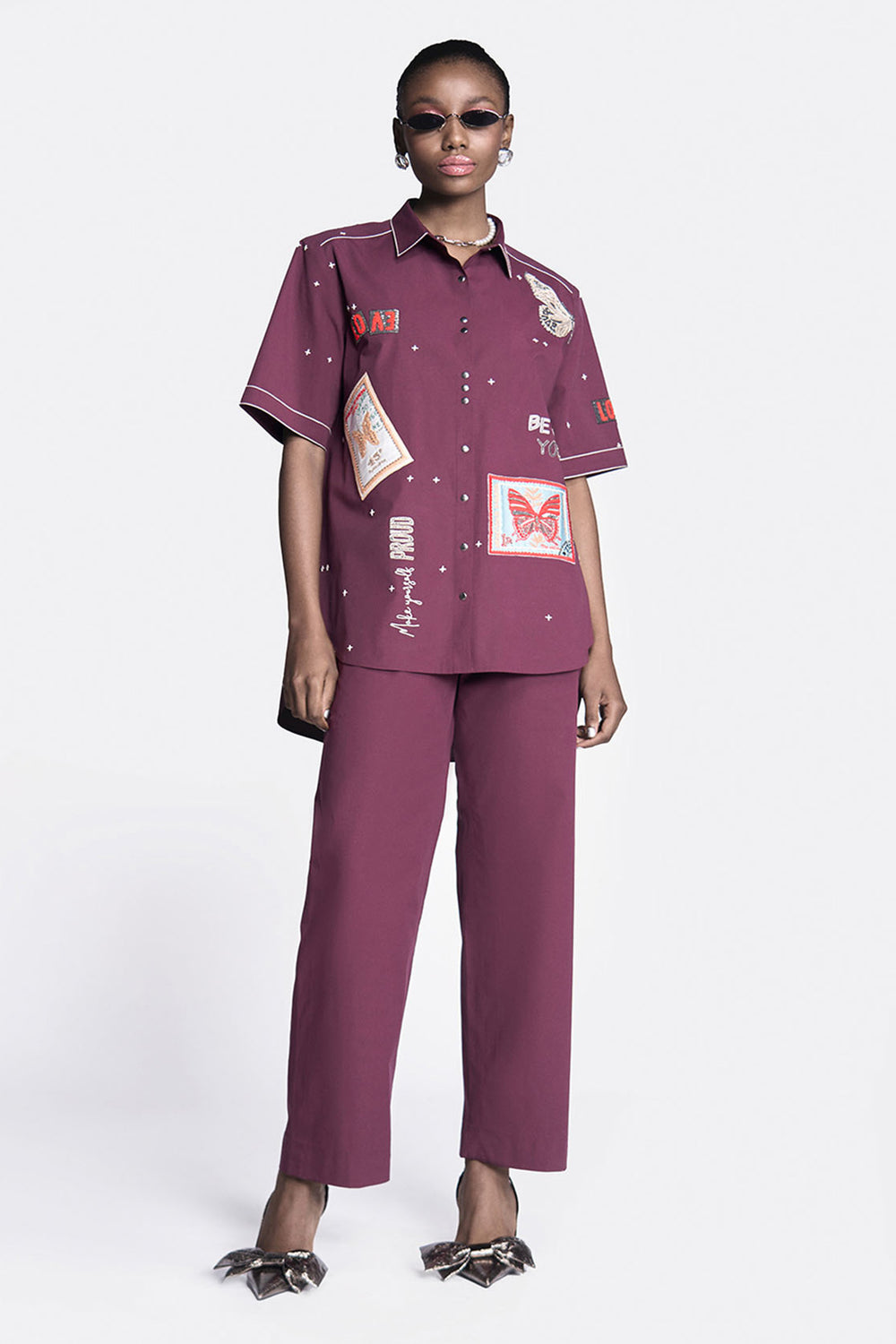 Butterfly Stamp High Low Shirt