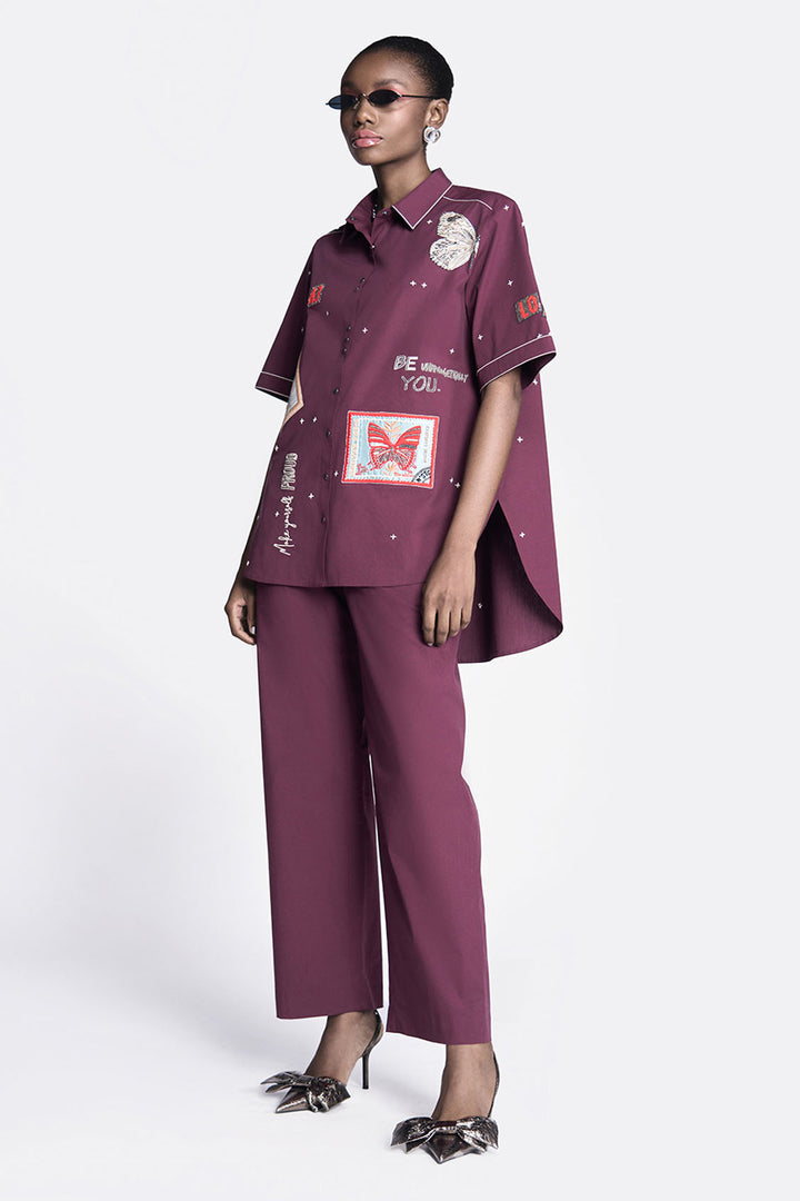 Butterfly Stamp High Low Shirt