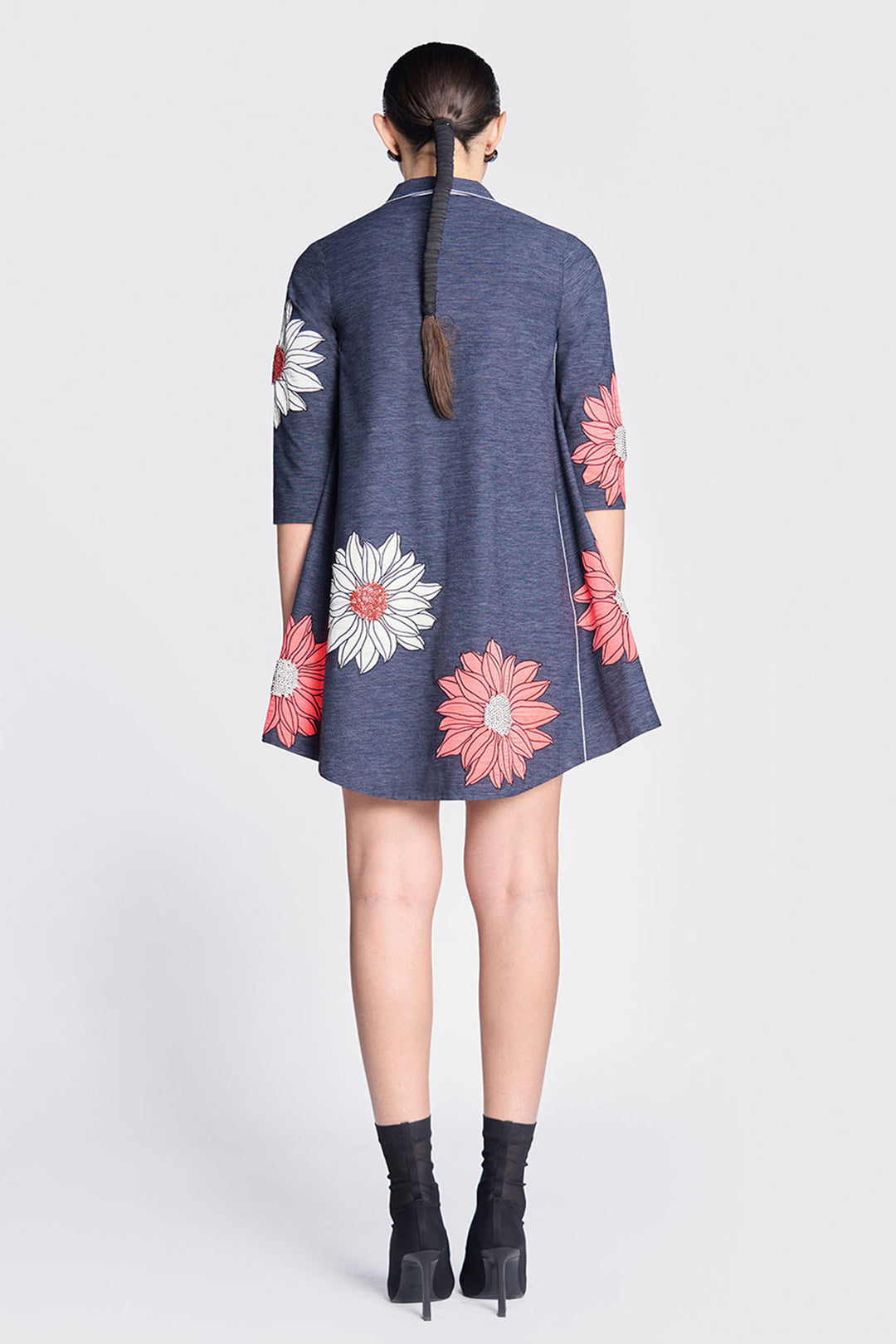 Flower Applique Side Triangle Shirt Dress