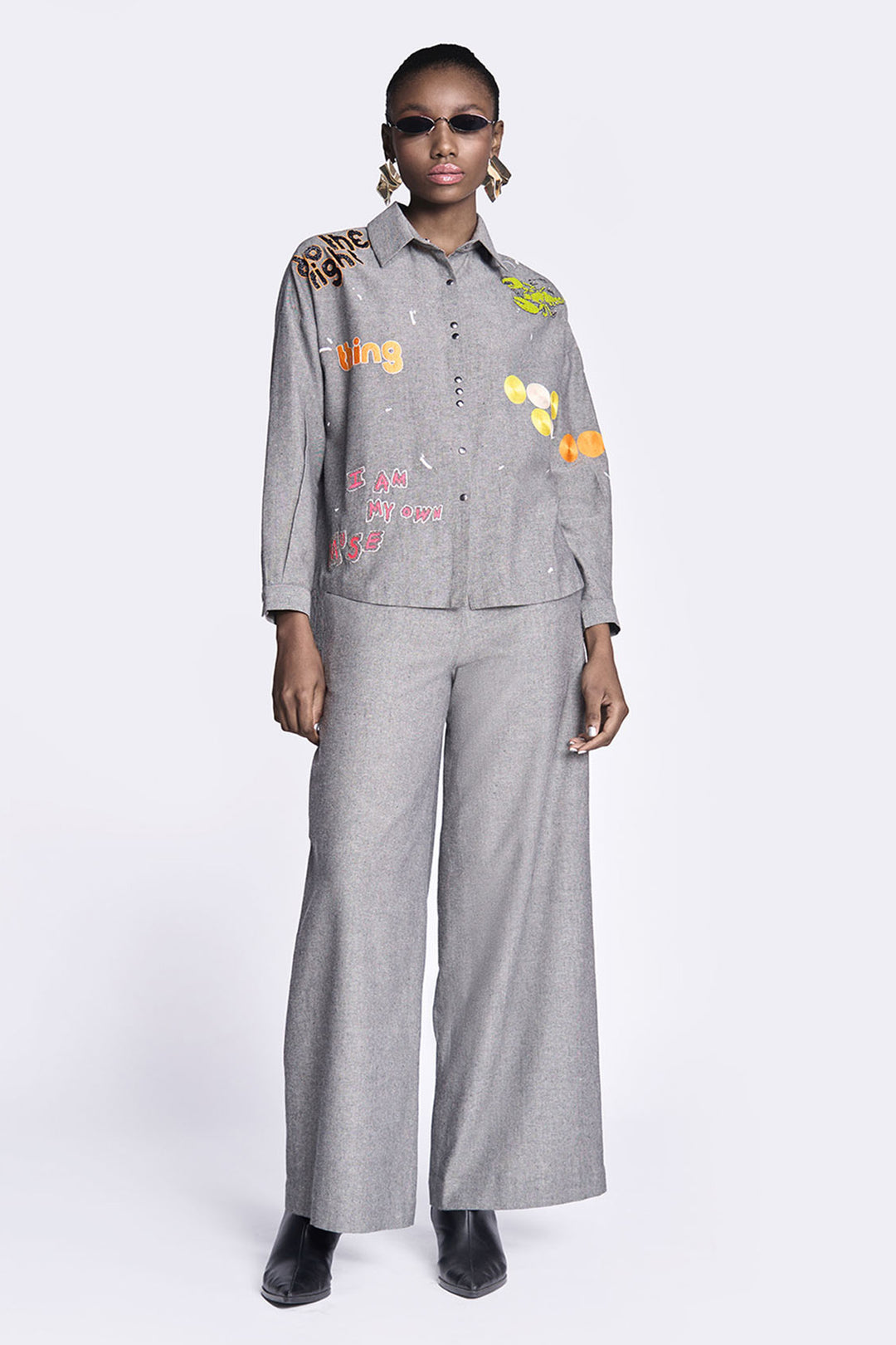 Circles and Crab Drop Shoulder Asymmetric Shirt