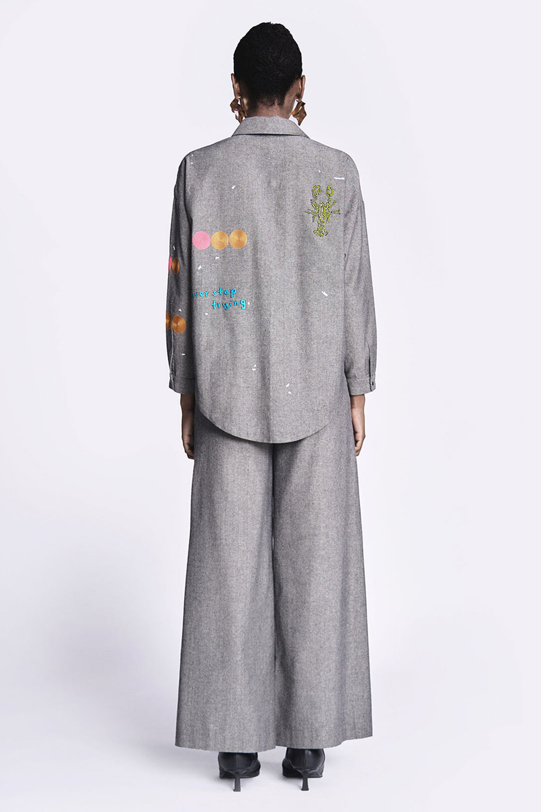 Circles and Crab Drop Shoulder Asymmetric Shirt