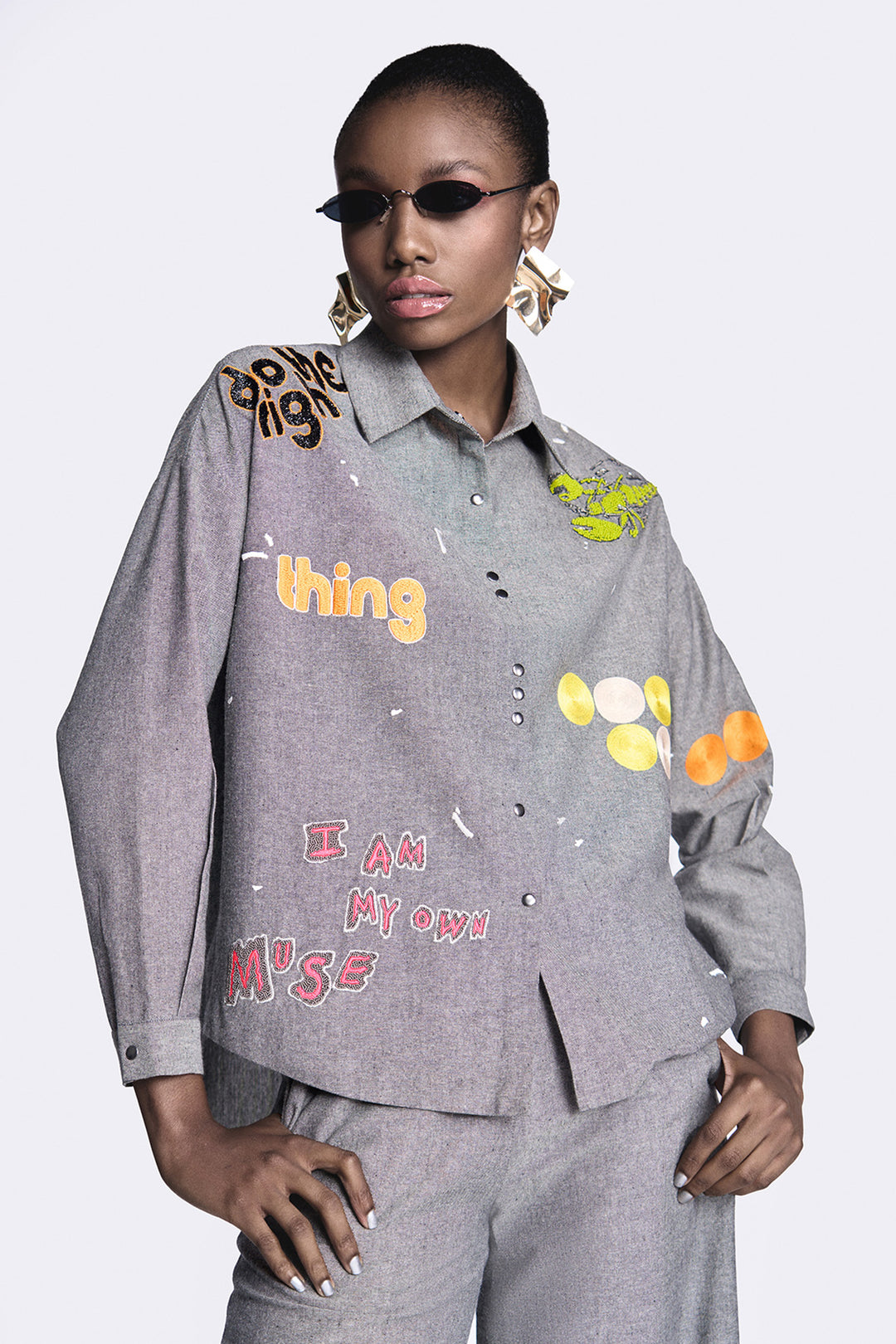 Circles and Crab Drop Shoulder Asymmetric Shirt