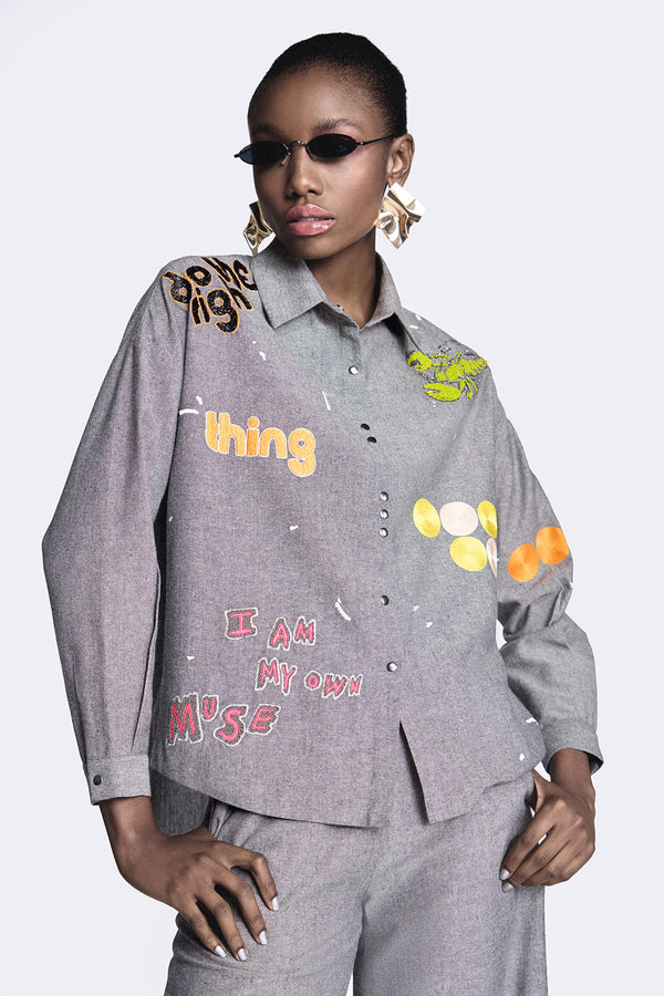 Circles and Crab Drop Shoulder Asymmetric Shirt