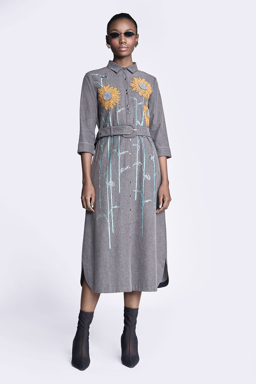 Sunflower Long Shirt Dress With Belt