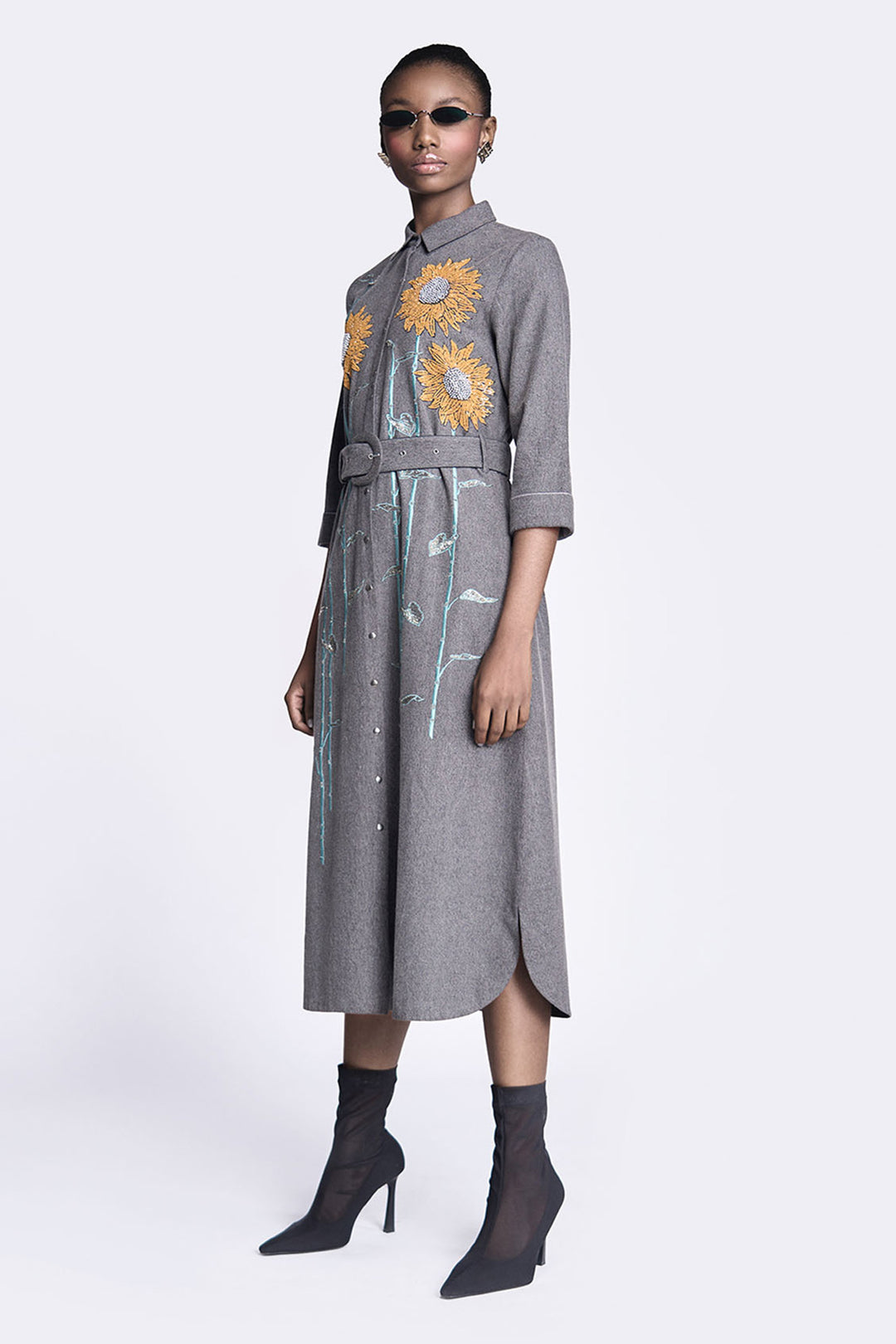 Sunflower Long Shirt Dress With Belt