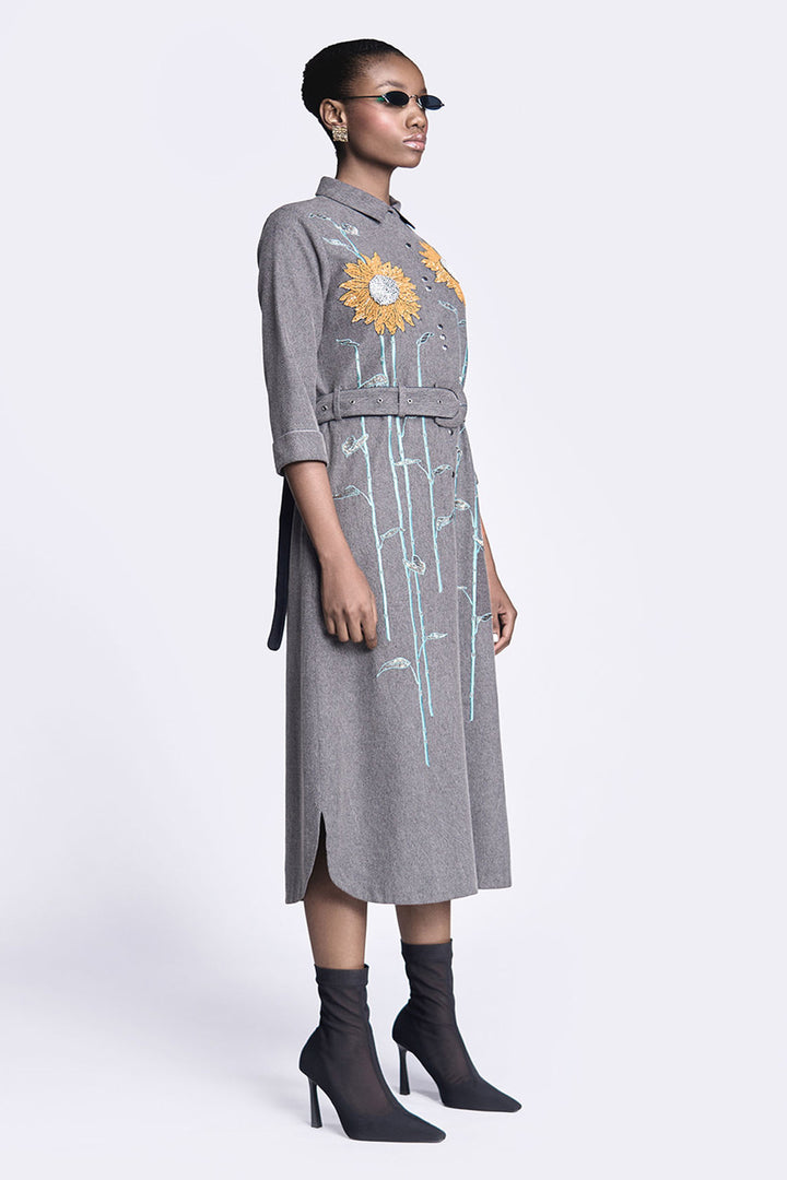 Sunflower Long Shirt Dress With Belt