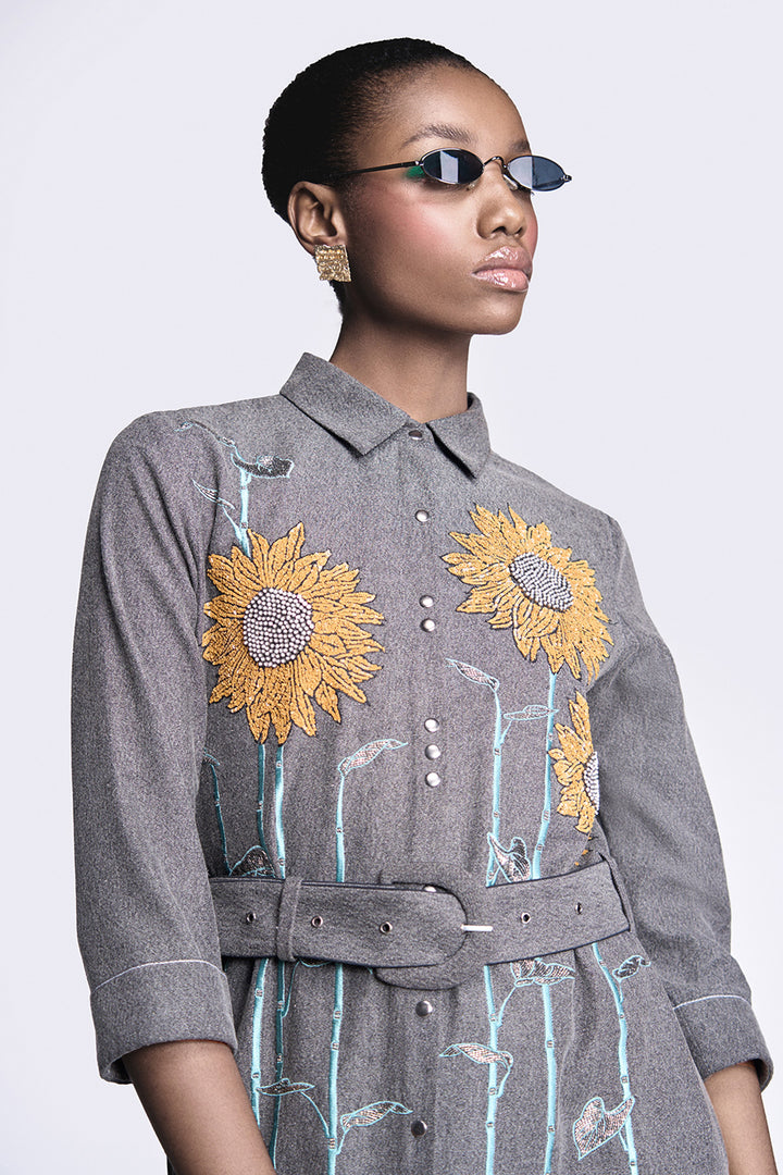 Sunflower Long Shirt Dress With Belt