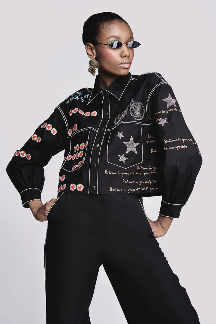 Believe in Yourself Short Jacket With Flared Pants