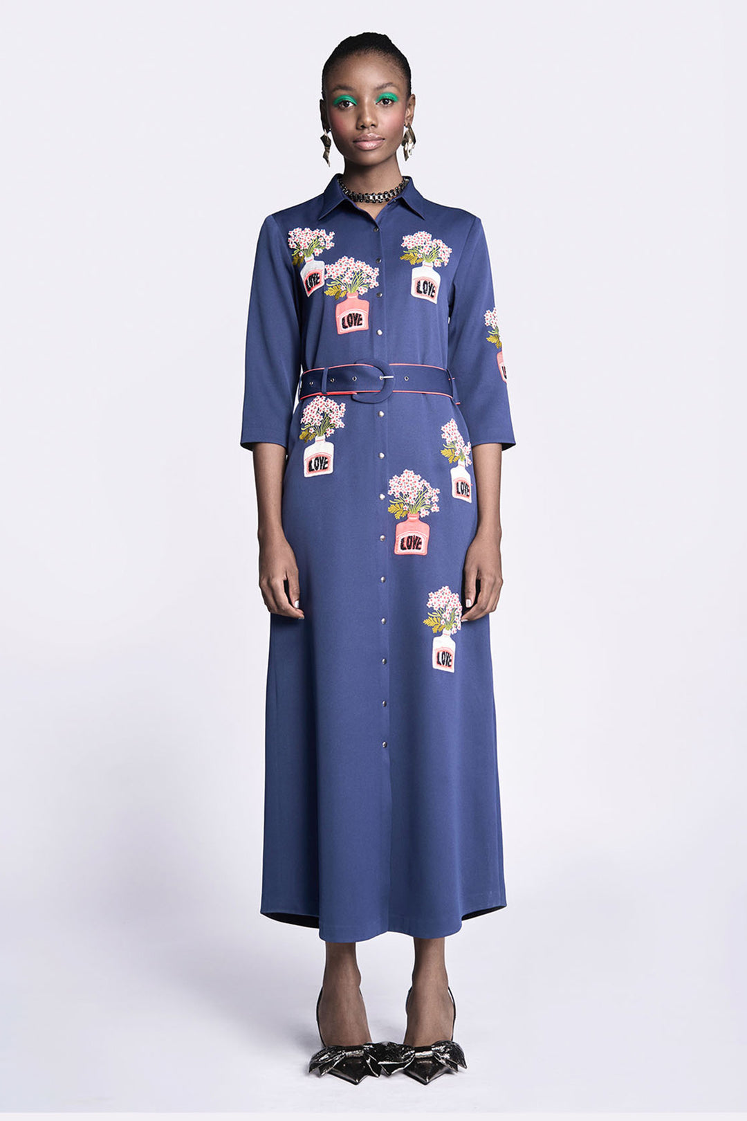 Inkpot Long Shirt Dress With Belt