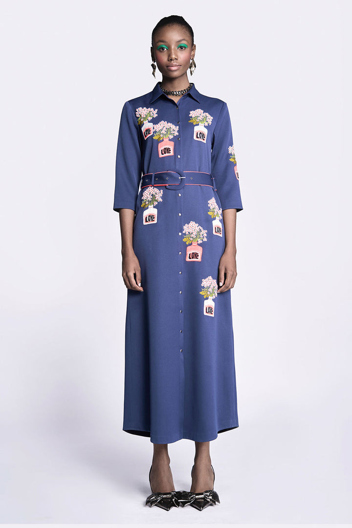 Inkpot Long Shirt Dress With Belt