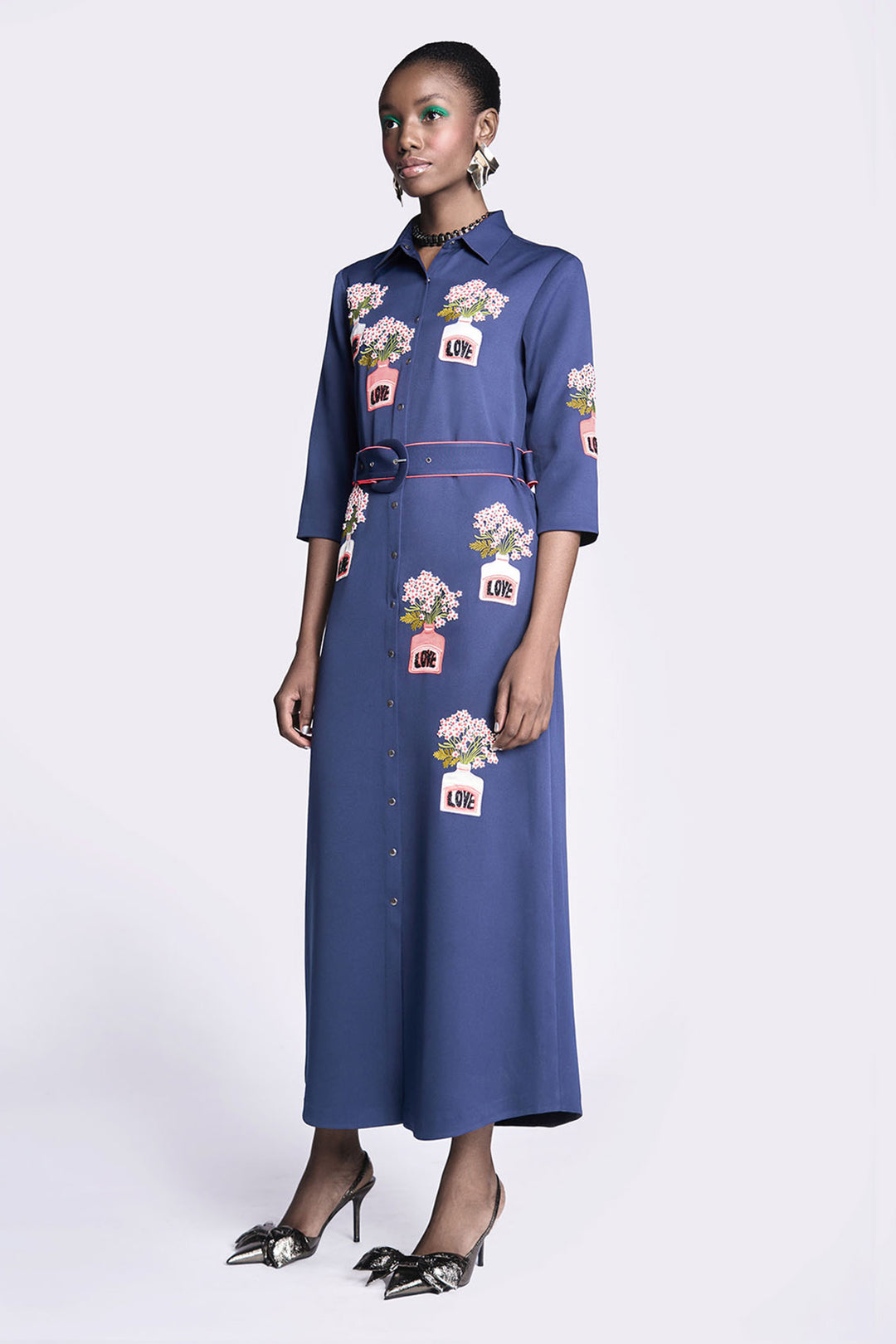 Inkpot Long Shirt Dress With Belt