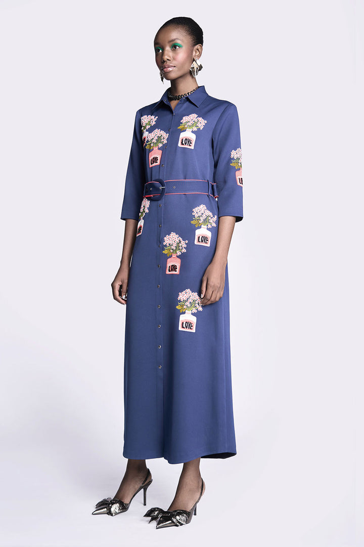 Inkpot Long Shirt Dress With Belt