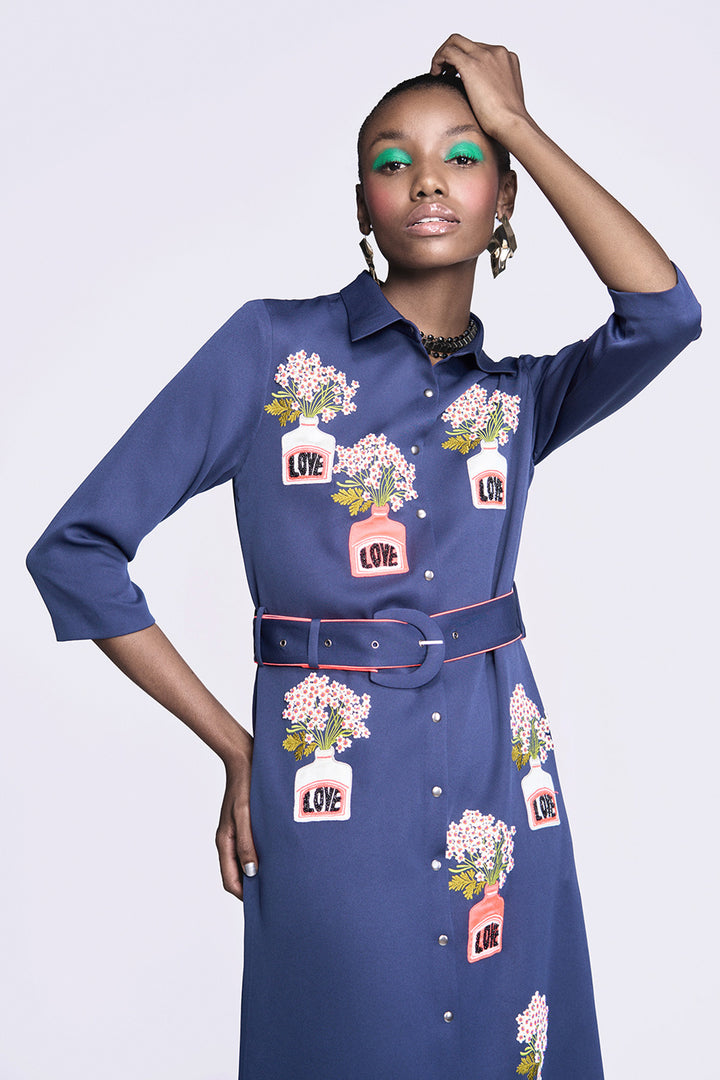 Inkpot Long Shirt Dress With Belt