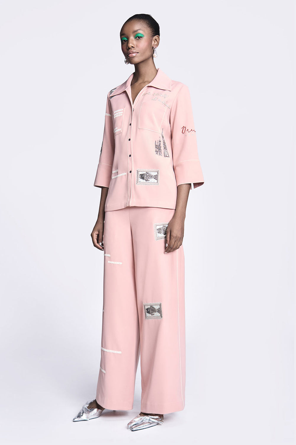 Fish Patch Shirt With Flared Pants