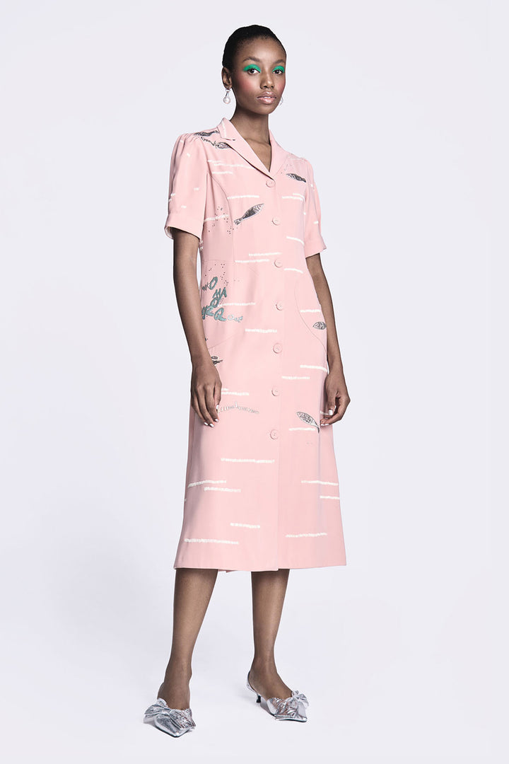 Fish and Prawn Puff Sleeve Dress
