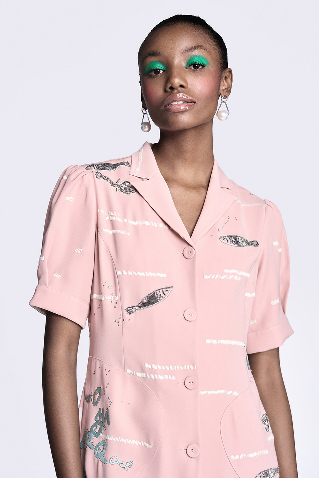Fish and Prawn Puff Sleeve Dress