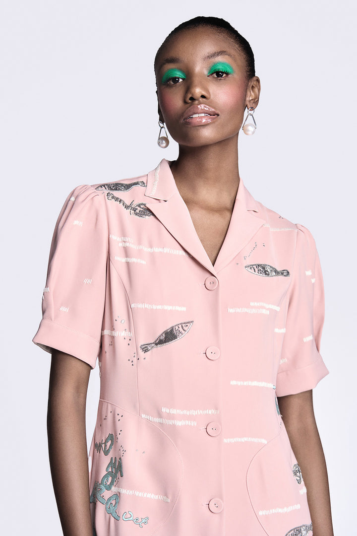 Fish and Prawn Puff Sleeve Dress