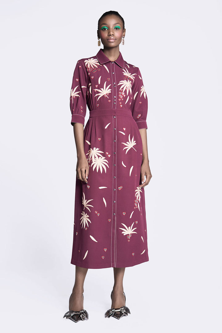 Fruit and Leaf Side Pleated Long Dress