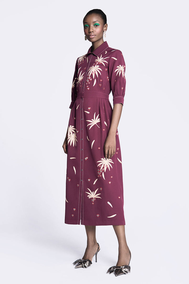Fruit and Leaf Side Pleated Long Dress