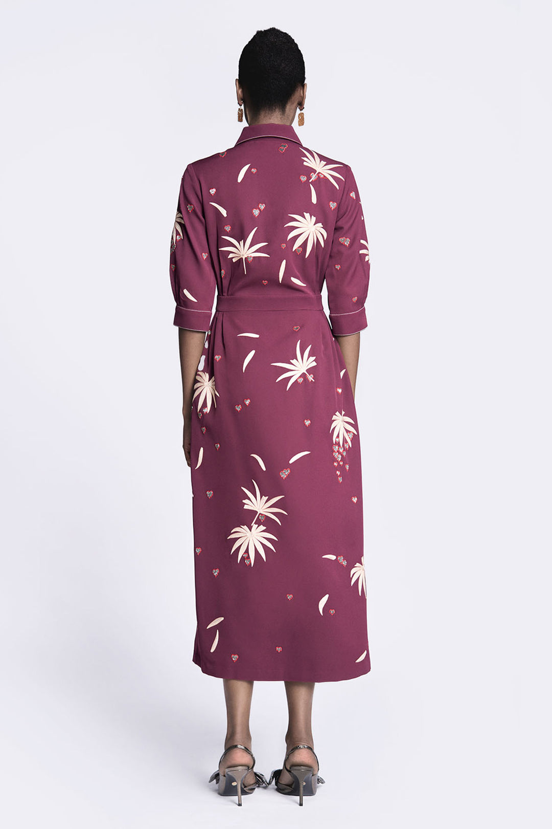 Fruit and Leaf Side Pleated Long Dress