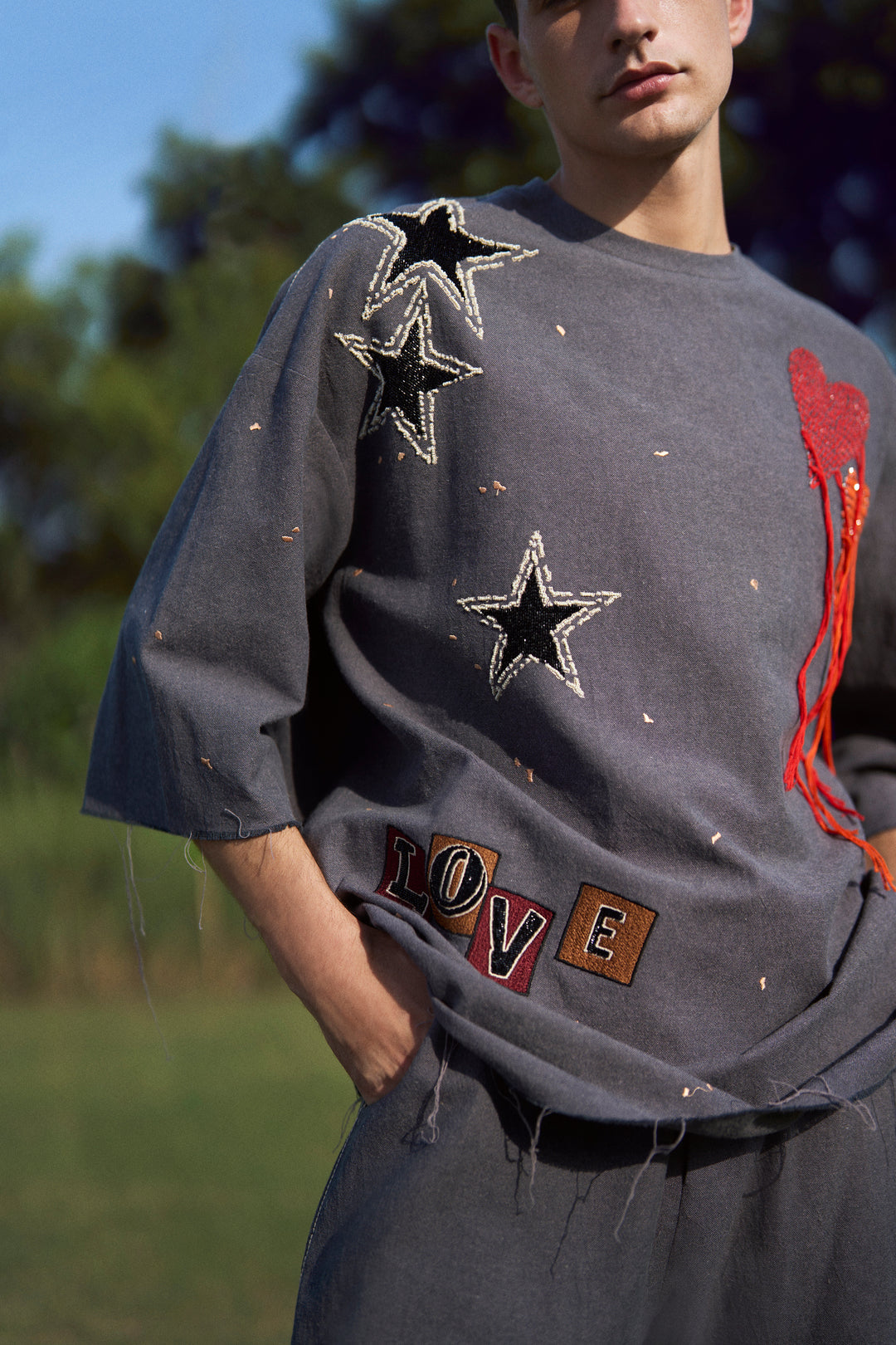 HEART AND STARS OVERSIZED T-SHIRT WITH BAGGY PANTS